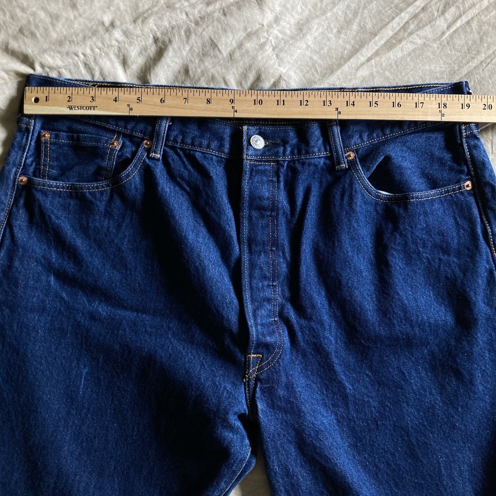 Levis 501 Original Mens Red Tab StraightFit ButtonFly Dark Wash Blue Jean 38x29 - Picture 14 of 16
